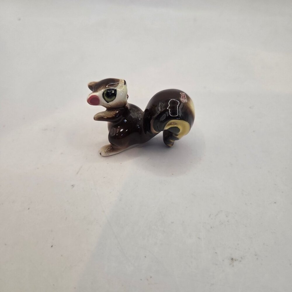 Miniature Ceramic Squirrel Figurine Brown Cream Glazed Retro Hand Painted Small